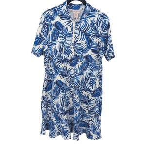 Tommy Bahama Quarter Zip Dress Women Large Blue Palm Leaf Golf Athleisure Casual